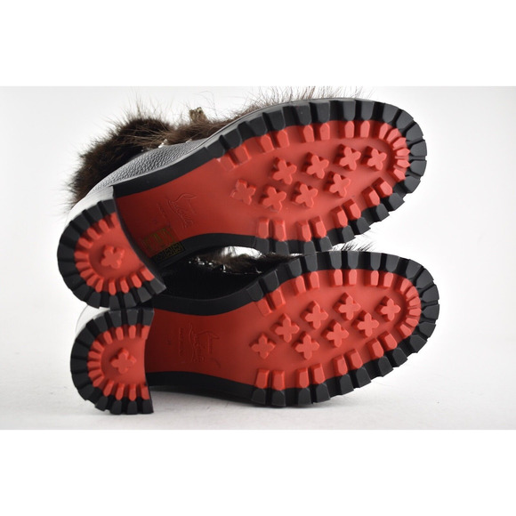 Christian Louboutin Fanny 70 Black Brown Fur Leather Tie Heel Combat Boot 34 - Picture 12 of 12